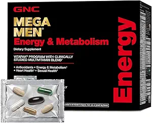 GNC Mega Erkekler Enerji ve Metabolism Vitapak Programı, Açık, Tamamlanmış Beslenme, 1 Packet, Calorie Burn, Termogenic, 300 mg Caffeine, 30 Günlük Paketler