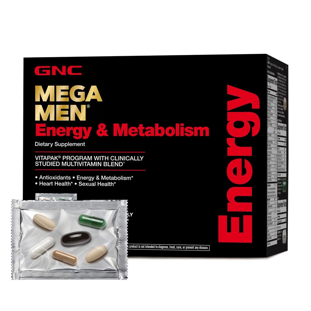 GNC Mega Men Ενέργεια και Μεταβολισμός Πρόγραμμα Vitapak, Βολικό, Πλήρης Διατροφή, 5 Προϊόντα σε 1 Πακέτο, Θερμογόνο, 300mg καφεΐνη, 30 ημερήσιες συσκευασίες