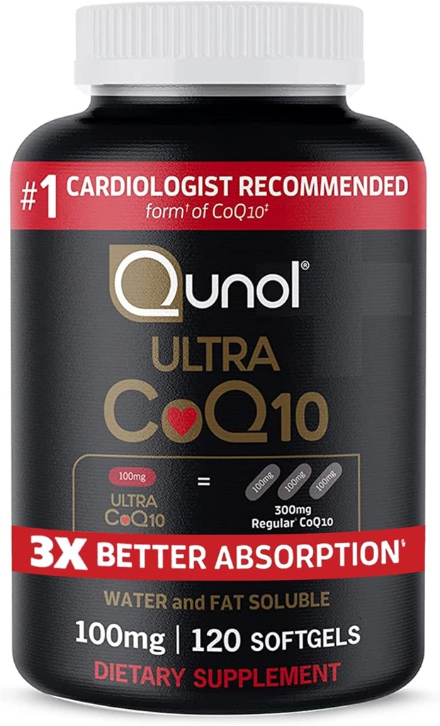 Qunol CoQ10 100 mg Softgels, Qunol Ultra CoQ10 100 mg, 3x Better Abxia, Antioksi for Heart Health & Energy Production, Coenzyme Q10 Vitamins ve Supplements, 120 Kont (24 paketi)