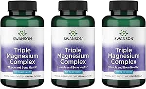 Swanson Triple Magnezyum Kompleksi - Mineral Supplement - Doğal Destek - Citrate, Hoffman & Aspartate - (100 Capsules, 400 mg Her, 3 Pack)