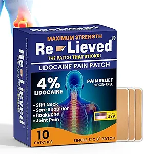 Re-lieved 4% Lidokay Patches Maksimum Güç - alüminyum-Free, Su Dayanıklı ve ABD Made -Superior Sticking Pain Relief Patches Hızlı Relieves Back, Commons ve Kas Pain-3x6 Inches(10 Count)