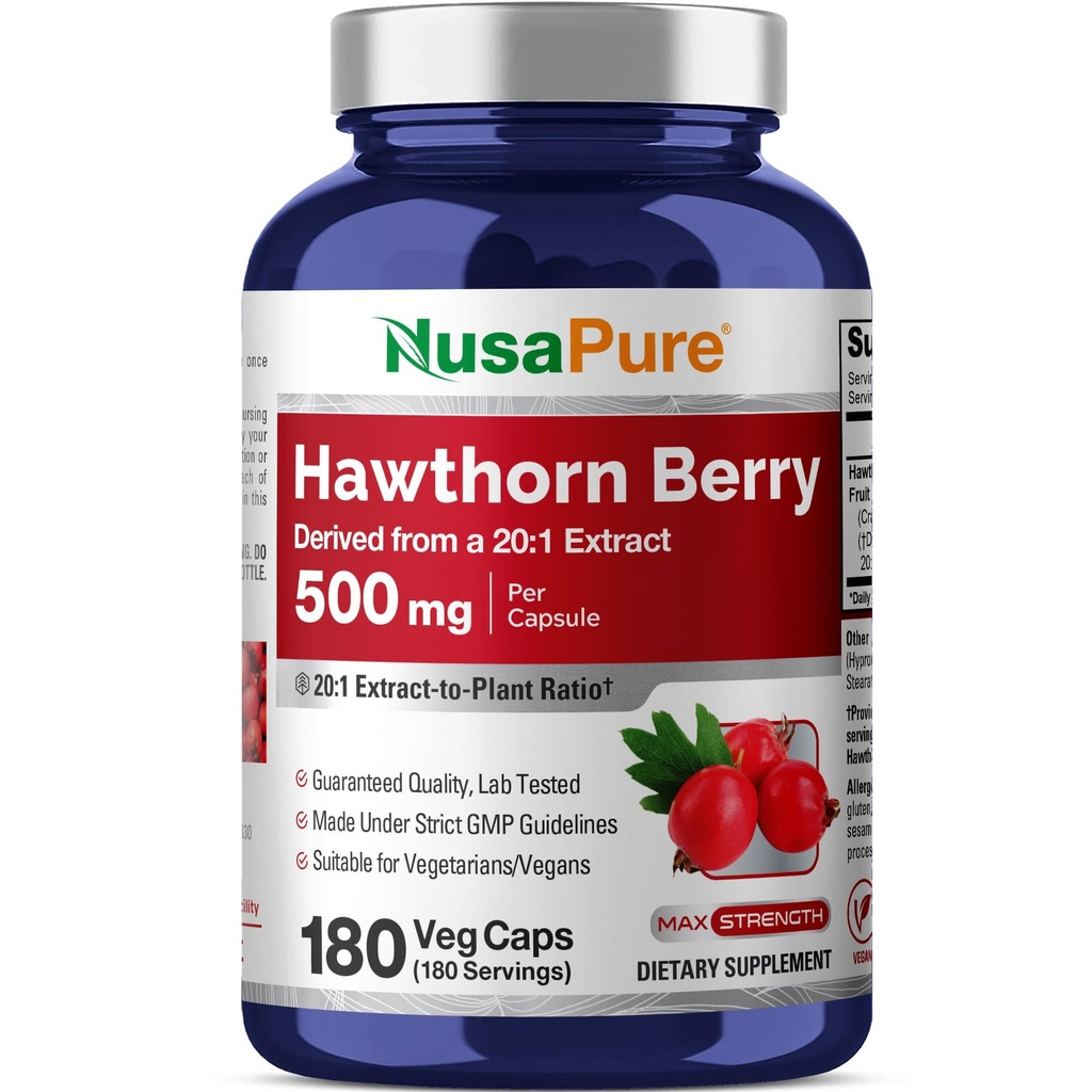 NusaPure Hawthorn Berry 20:1 Extract, 500 mg Ισοδύναμο με 10.000 mg 180 Veg Caps, Κατάλληλο για χορτοφάγους, Vegan, συμπλήρωμα διατροφής μη ΓΤΟ