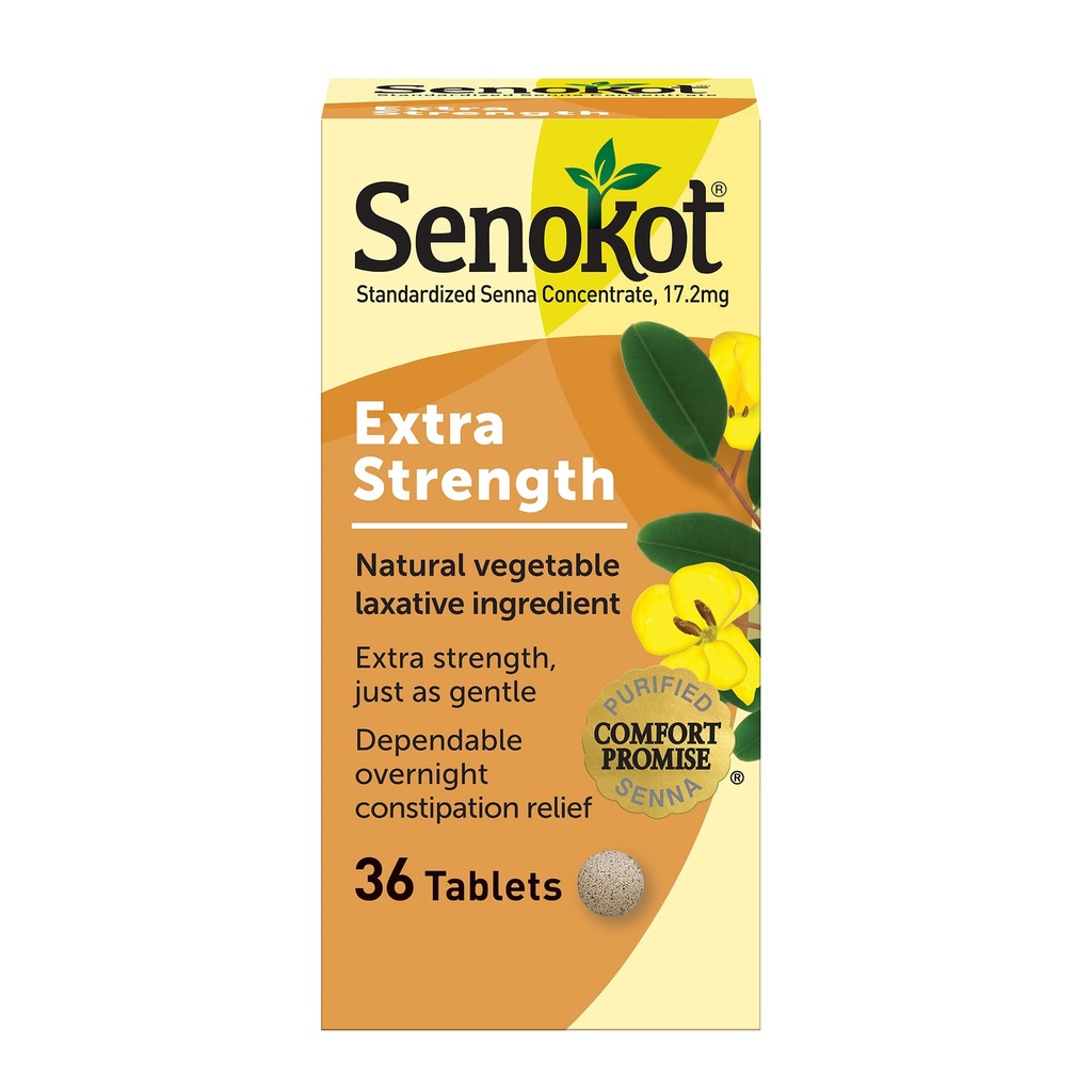 Senokot επιπλέον δύναμη Φυσικό φυτικό Laxative για απαλή Ολονύχτια ανακούφιση Περιστασιακή δυσκοιλιότητα, 36 κόμης