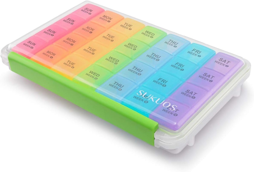 Sukuos Aylık Pill Organizer 28 Gün, Büyük Moisture-Resistant Pill Box Cases with Dust-Proof Box and Clear Lid for Vitamin/Fish Oil /Supplements, Easy to Open and Clean