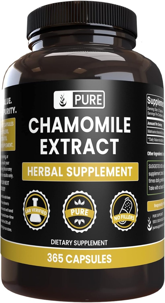 PURE ORIGINAL INGREDIENTS Chamomile Extract (365 Capsules) Magnezyum Or Rice Fillers, Always Pure, Lab TY