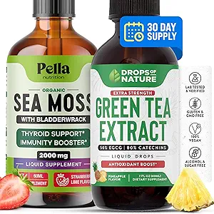 PELLA NUTRITION Sea Moss Organic Liquid Drops | Drops of Nature Green Tea Extract |