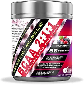 Amazing Muscle BCAA 2:1 Bölümlü Zincir Meridis Supplement | 6000 Mg Per Servis | 60 Hizmet | Wild Berry Flavor