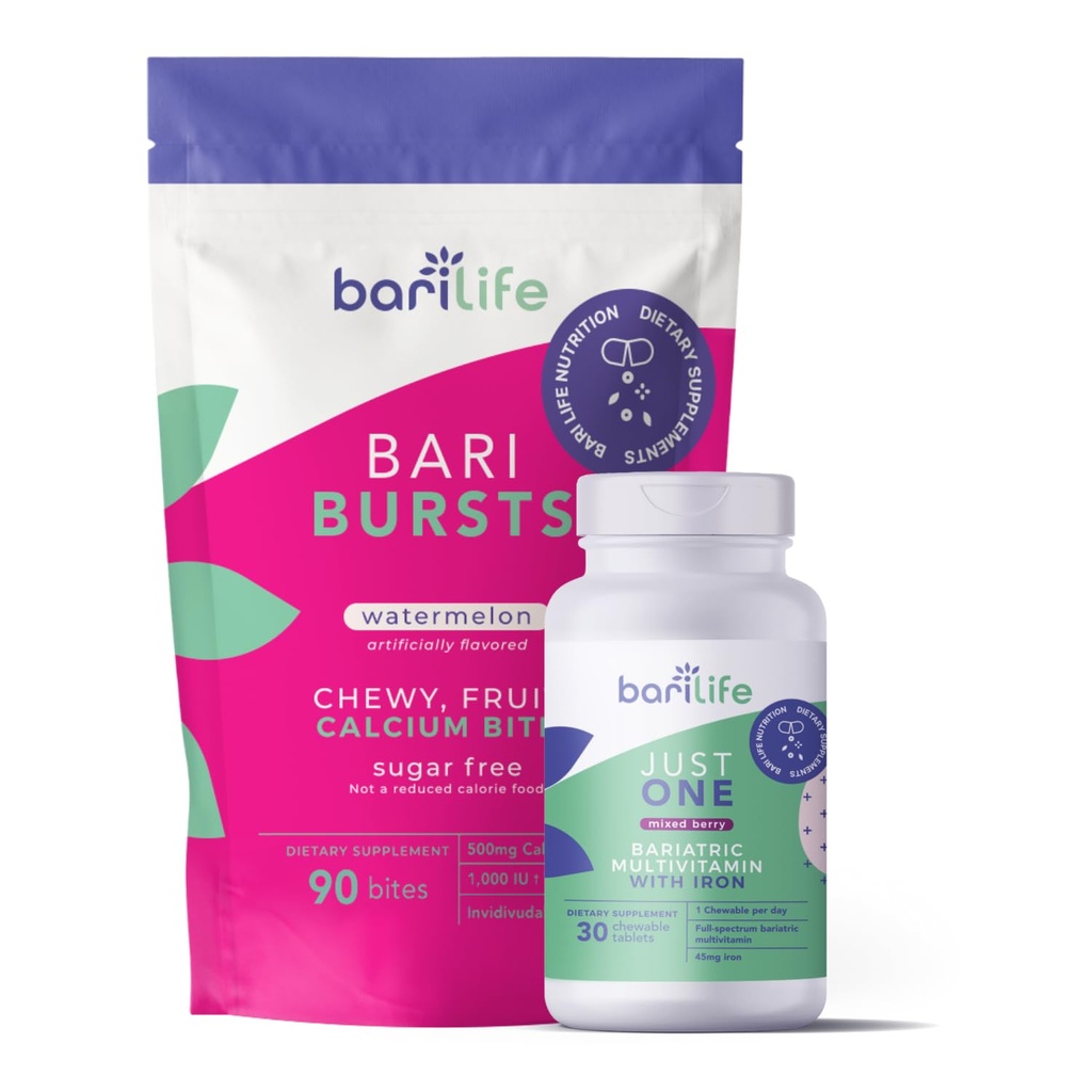 Bari Life Just One Chewable: Daily Bariatric Multivitamin + Demir ve BariBurstuba Citrate Soft Chews for Gastrik Bypass, Gastrik Kol ve Duodenal Switch (Watermelon)