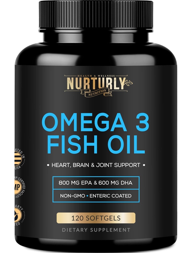 Omega 3 Fish Oil 2000 mg, 800 mg ve 600 mg DHA - Kaplıca ve Burpless - Beyin Destekler ve Kalp - Burpless, Non-GMO, 3rd Parti Lab Test Edildi ve NSF Onaylandı - 120 Softgels