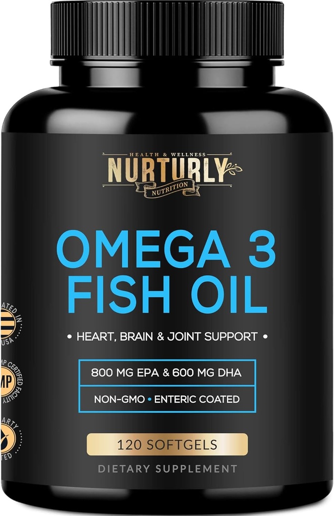 Omega 3 Fish Oil 2000mg, 800mg EPA και 600mg DHA - Enteric Coated and Burpless - Υποστηρίζει τον εγκέφαλο, και την καρδιά - Burpless, μη GMO, 3ο μέρος εργαστήριο δοκιμαστεί και NSF Certified - 120 Softgels