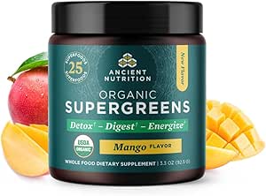 Eski Beslenme SuperGreens Toz Probiyotiks, Organik Mango Flavor Yeşiller, Gerçek Meyvelerden, Sebzelerden ve Herbs'tan Yapıldı, Digestive and Energy Support, 12 Hizmet, 3.3oz