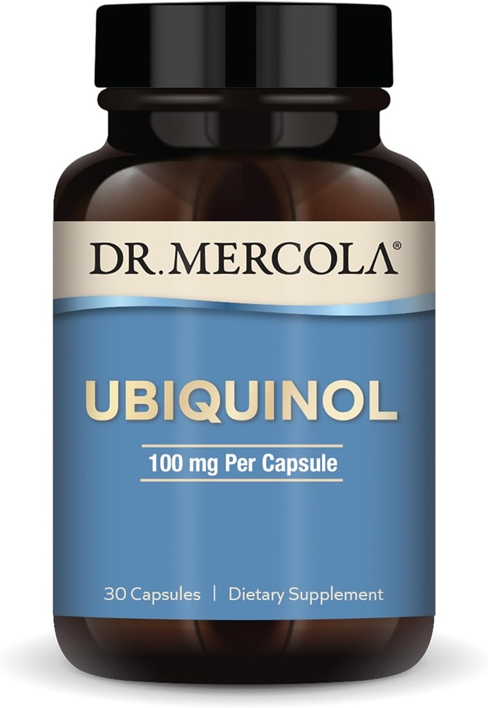 Δρ. Mercola Ubiquinol - 100 mg Ubiquinol - Υποστηρίζει την παραγωγή ενέργειας - Συμπλήρωμα αντιοξειδωτικών - Μη ΓΤΟ, Χωρίς γλουτένη & χωρίς σόγια - 30 κάψουλες (30 σερβίτσια)