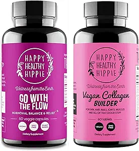 Mutlu Sağlıklı Hippie Vegan Collagen Builder w/Hyaluronic Acid & Go with The Flow Hormon Balance for Women