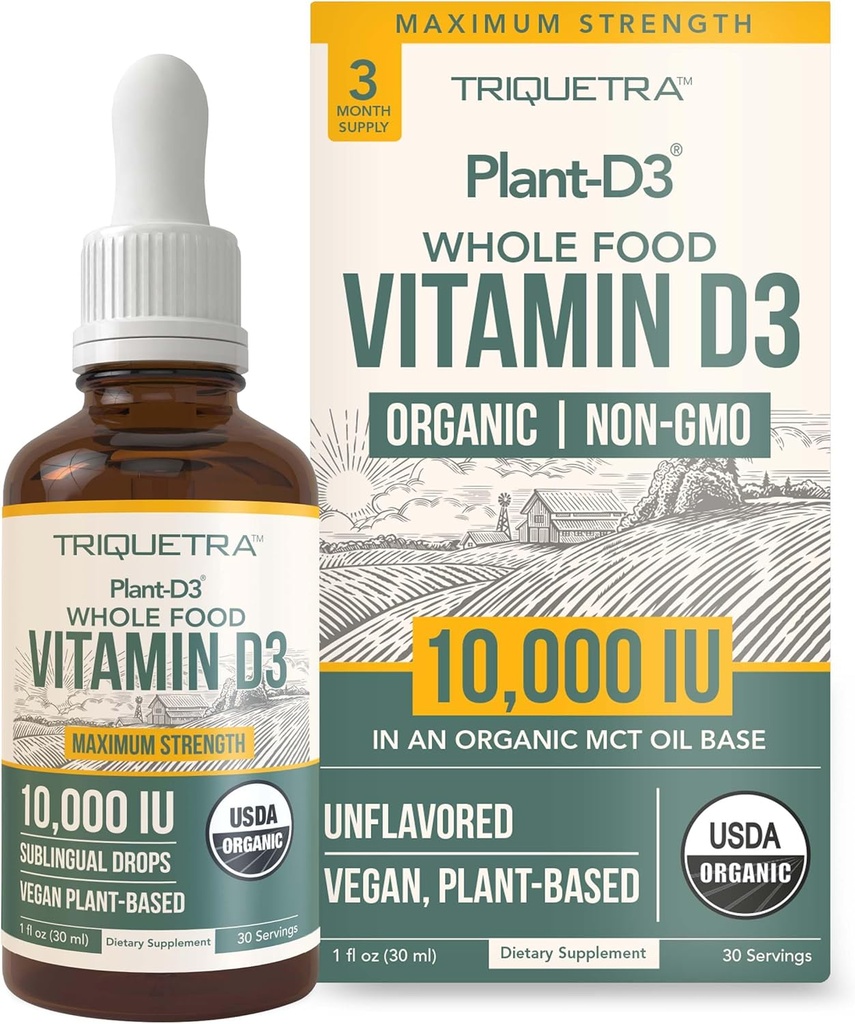 Organik D3 10.000 IU - Plant D3, Vegan, Max Strength Sublingual Liquid D3 Drops -% 200 Yüksek Apsiyon,% 100 Plant-Based Cholecalciferol Form & Vegan D3, Atıcı Dosing (30 hizmet)