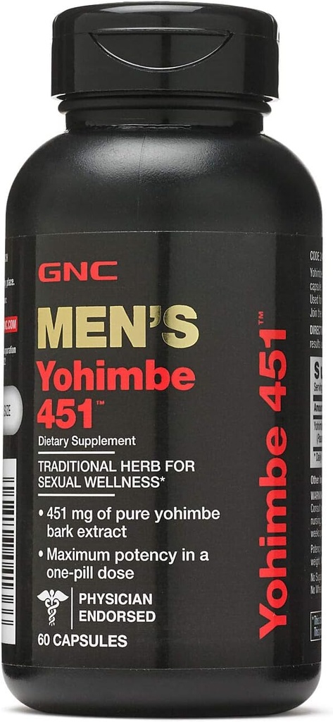 GNC Men's Yohimbe 451, καθαρό εκχύλισμα, 60 κάψουλες