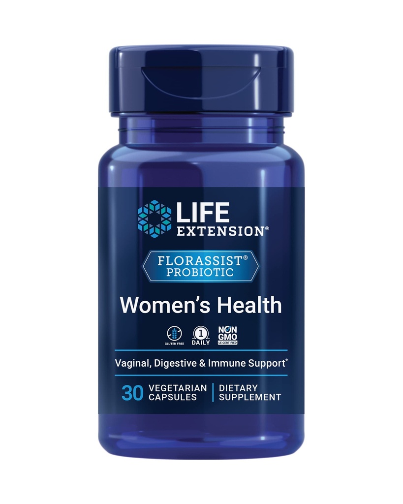 Life Extension FLORASSIST® Probiyotik Women's Health, Vaginal Health, Digestive Health, Immune Health, Gluten-Free, Non-GMO, Vegetarian, Once-Daily Formula, 30 Capsules