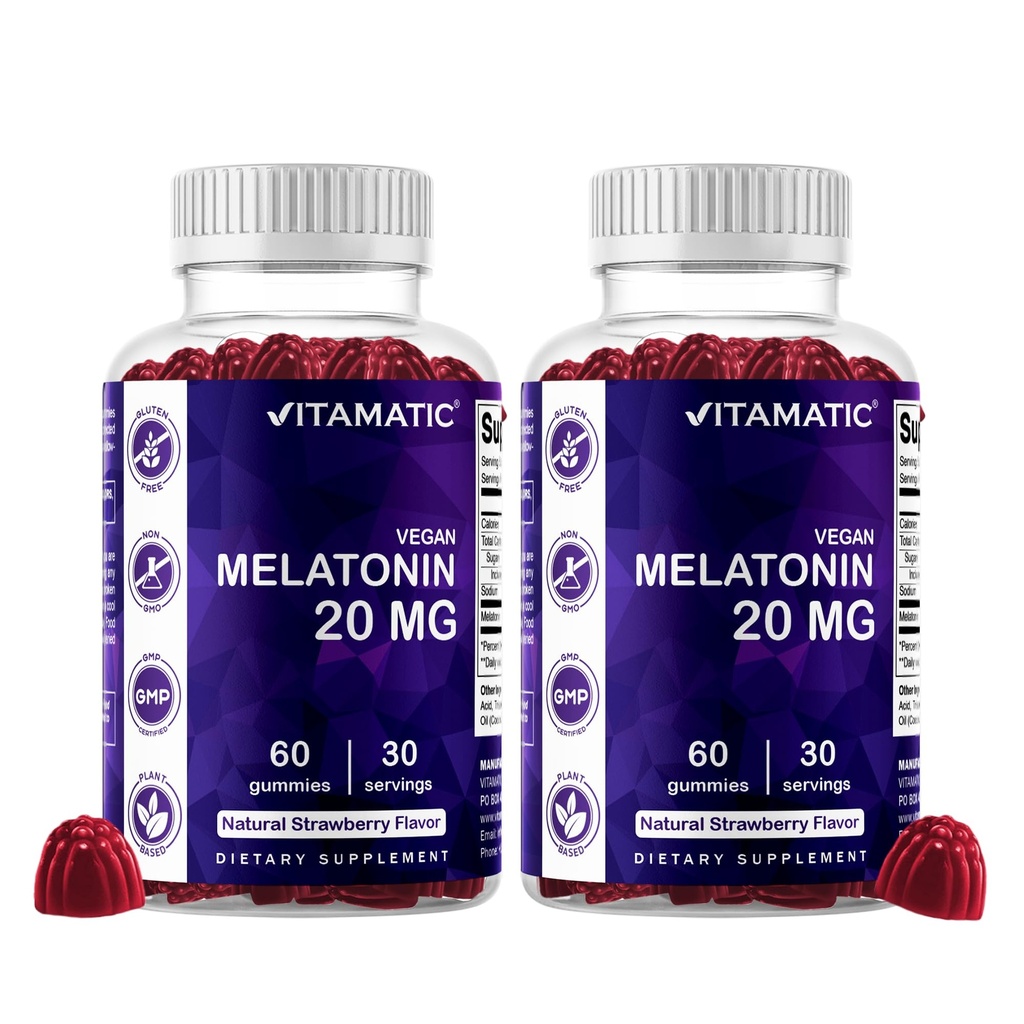 Vitamatic Melatonin 20 mg Gummies for Yetişkinler, 30 Hizmet - 60 Count - Non-Habit Form Supplement (Pack of 2)