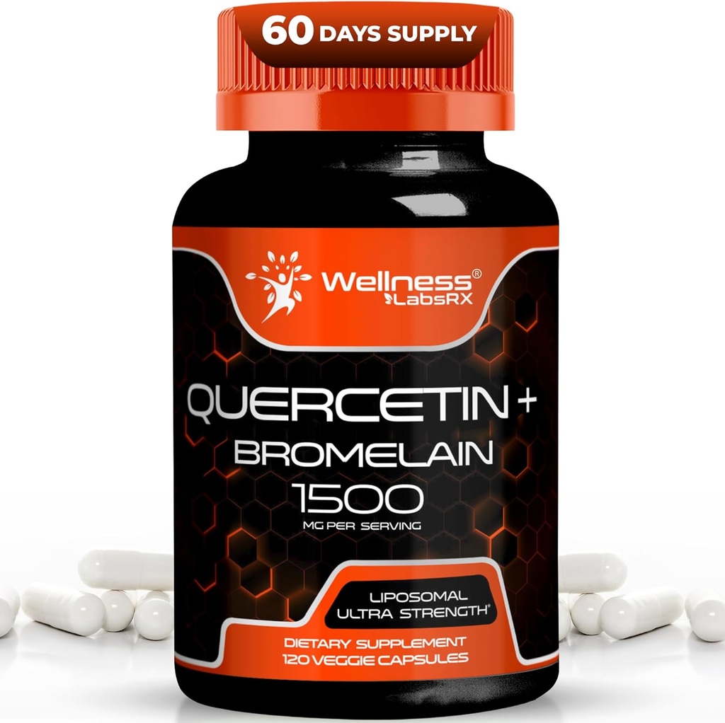 Quercetin με Bromelain συμπλήρωμα - 1500mg - ανοσοποιητική υποστήριξη και κάψουλες για την υγεία της καρδιάς για άνδρες και γυναίκες, Quercetin συμπληρώματα βοηθά στη στήριξη του κοινού & υγιούς αναπνευστικού συστήματος - 120 κόμης