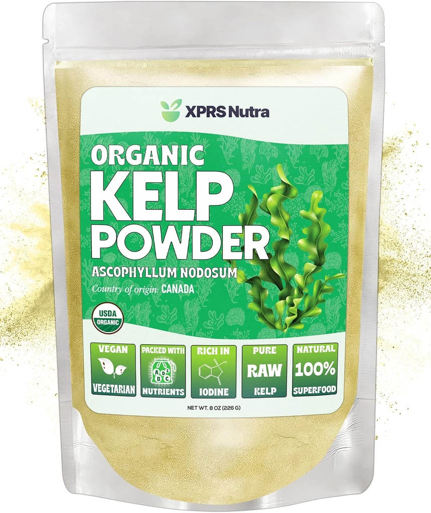 XPRS Nutra Organik Kelp Tozu (Ascophyllum Nodosum) - Iodine'de Toz Zengin, Immune Vitaminleri ve Mineralleri - Gıda Grade Sea Kelp Supplement Vegan Superfood for Skin Care (8 oz)