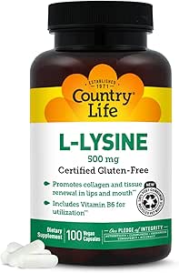 Ülke Life L-Lysine 500 mg ile B-6, Destekler Immune Health, Lips and Mouth, 100 Vegan Capsules, sertifikalı Gluten Free, sertifikalı Vegan Vegan
