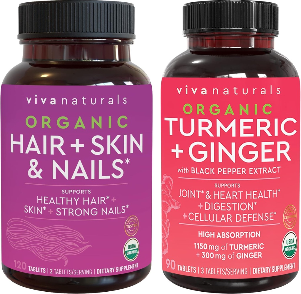 Organik Saç Ciltleri ve Çığ Vitaminleri + Organik Turmeric with Black Pepper & Ginger Sche, Biotin 5000 Live Hair, Turmeric for Natural Joint Support Support