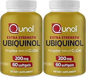 Qunol Ubiquinol CoQ10 200mg Softgels, Ubiquinol 200mg - Ενεργή μορφή του συνένζυμου Q10, Αντιοξειδωτικό για την υγεία της καρδιάς - 60 Count (Pack of 2)