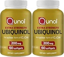 Qunol Ubiquinol CoQ10 200mg Softgels, Ubiquinol 200mg - Ενεργή μορφή του συνένζυμου Q10, Αντιοξειδωτικό για την υγεία της καρδιάς - 60 Count (Pack of 2)