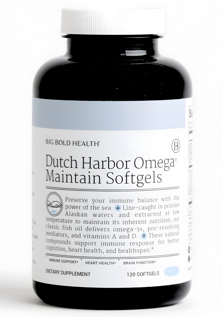 Big Bold Health Dutch Harbor Omega Keep Softgels - Premium Alaskan Cod Liver Oil (120 Kont) - Sustainable Sourced Omega-3 Supplement with EPA, DHA, DPA - Natural Vitamins A & D - MSC