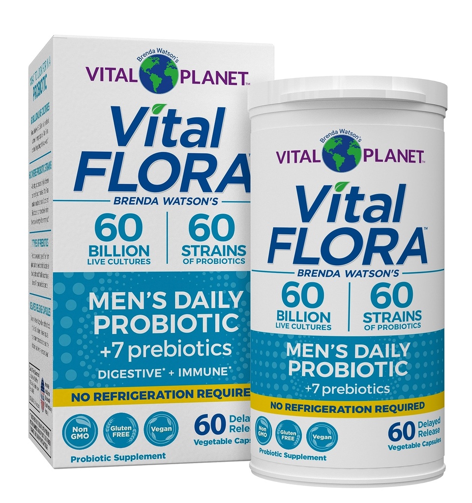 Vital Planet – Vital Flora Probiyotiks for Men, 60 Milyar CFU, 60 Diverse Strains, 7 Organik Prebiyotiks, Men's Daily Raf Stable Probiyotik for Immune Support, Gas Relief, Digestive Health 60 Capsules
