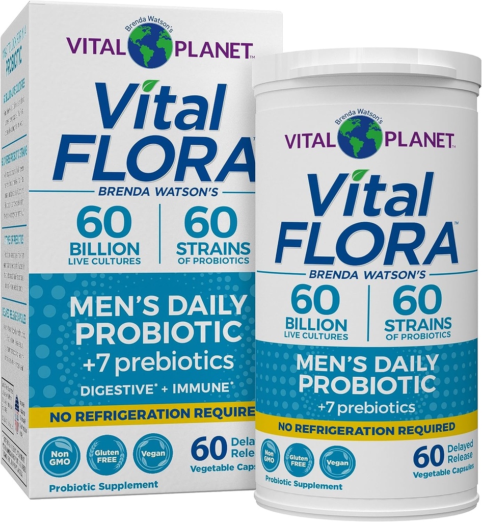 Vital Planet - Vital Flora Probiotics για τους άνδρες, 60 Billion CFU, 60 Diverse Strains, 7 Organic Prebiotics, Ανδρική Καθημερινή Ράφια Σταθερό Προβιοτικό για την Ανοσολογική Υποστήριξη, Αέριο Ανακούφιση, Digestive Health 60 Κάψουλες