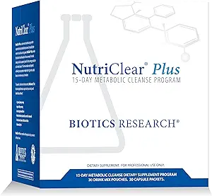 Biotics Research NutriClear Plus Detox Programı, Açık. Single Pack Servisi. Metabolic Cleanse programını takip etmek kolay. 17 Grams Organic Pea protein/Serving, 30 Packs. Shaker Şişe.
