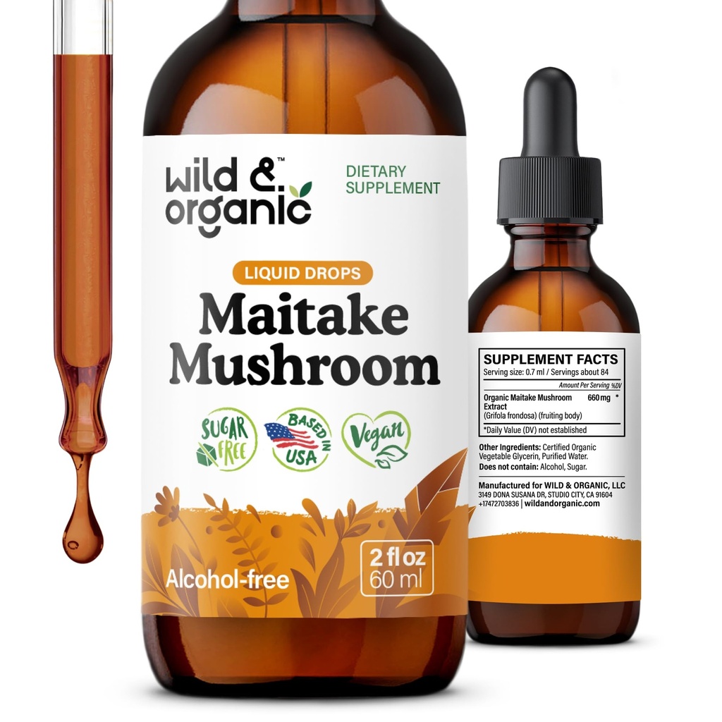 Wild & Organic Maitake Mushroom Drops - Sıvı Mushroom Supplement for Immune Support - Maitake Extract Tincture - Vegan, Sugar & Alkol Özgür - 2 fl oz