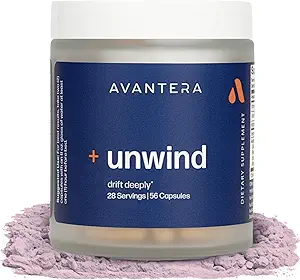 Avantera Unwind - Yetişkinler için Stres ve Uyku Tamamı - Sağlıklı Stres Seviyelerini Destekleyin ve Uyku Verimliliğini Geliştirin - Magnezyum, Melatonin, Ashwagandha, & More - 56 Vegan Capsules