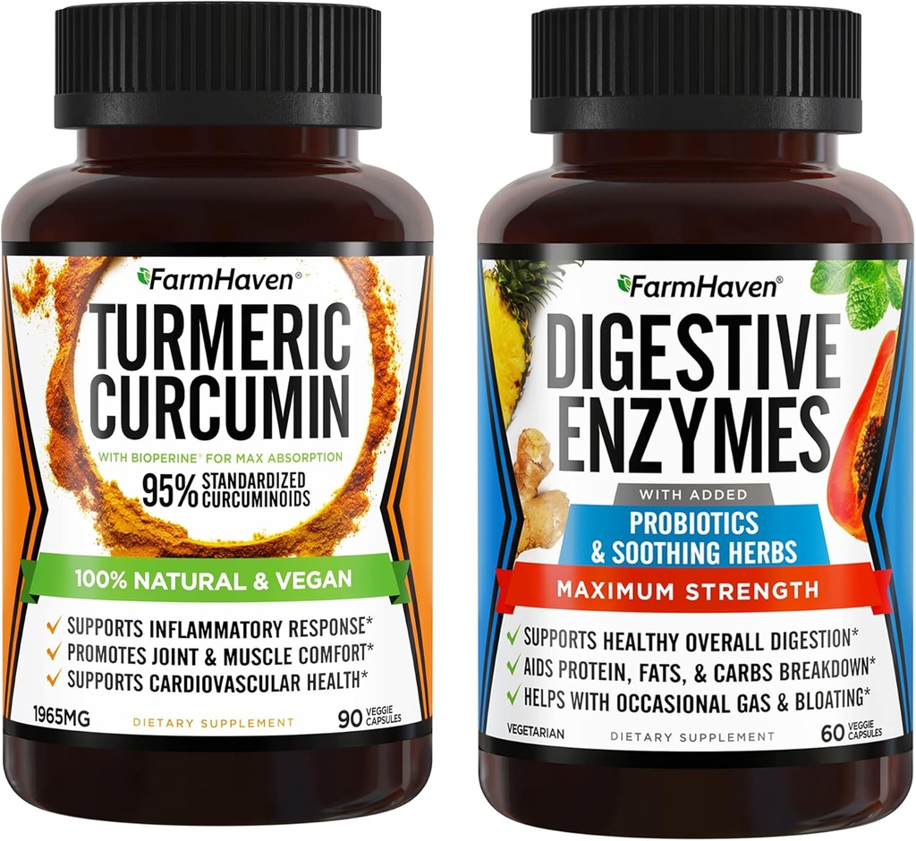 FarmHaven Turmeric Curcumin with Black Pepper and Digestive Enzymes with 18 Probiotics & Herbs