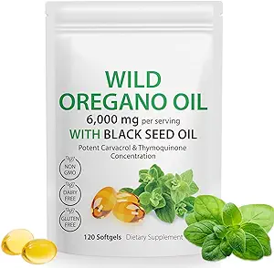 Λάδι Orγανης Softgels - Wild Oregano Oil 6.000mg με Μαύρο Λάδι Σπέρματος 200mg κάψουλες, 120 Count, Poent Carvacrol & Thymoquinone, Μη-GMO, Χωρίς γαλακτοκομικά, Χωρίς γλουτένη