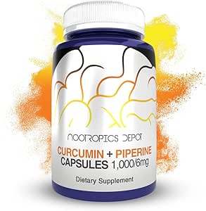Nootropics Depot Curcumin + Piperine Capsules | 1000 mg Curcumin + 6 mg Piperine | 180 Count