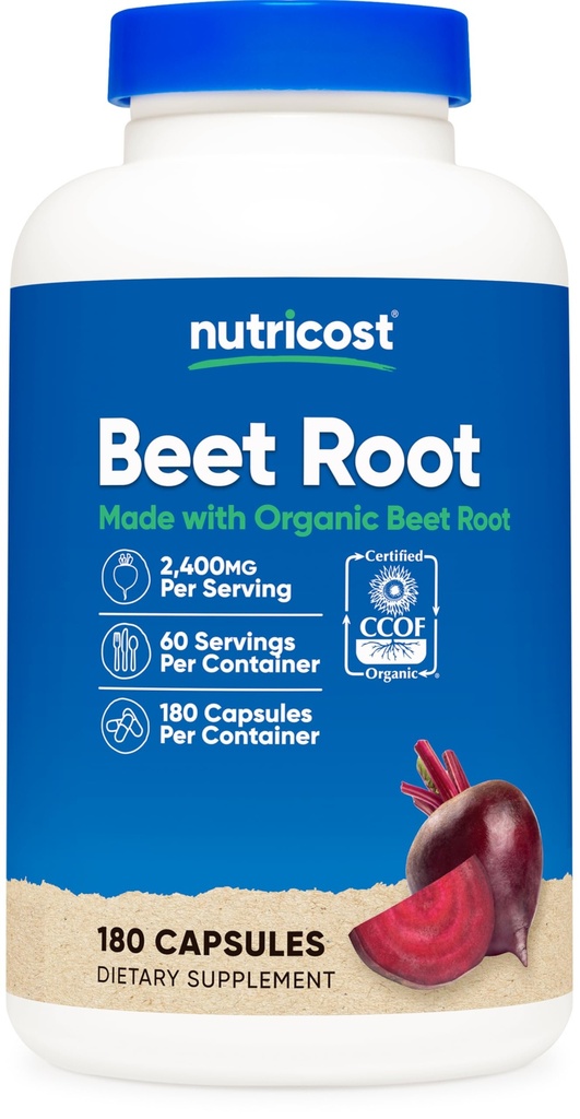 Nutricost Beet Root 2400 mg, 180 Capsules - CCOF Organik Arıt Root, Superfood, 60 Hizmetler