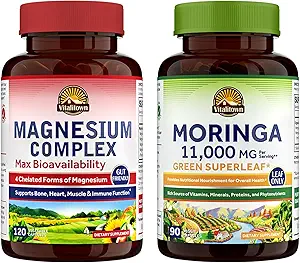 Vitalitown Magnezyum + Moringa Sche (Pack of 2) | Magnezyum Kompleksi (Item 1) & Moringa (Item 2) | 120 Magnezyum Capsules & 90 Moringa Capsules