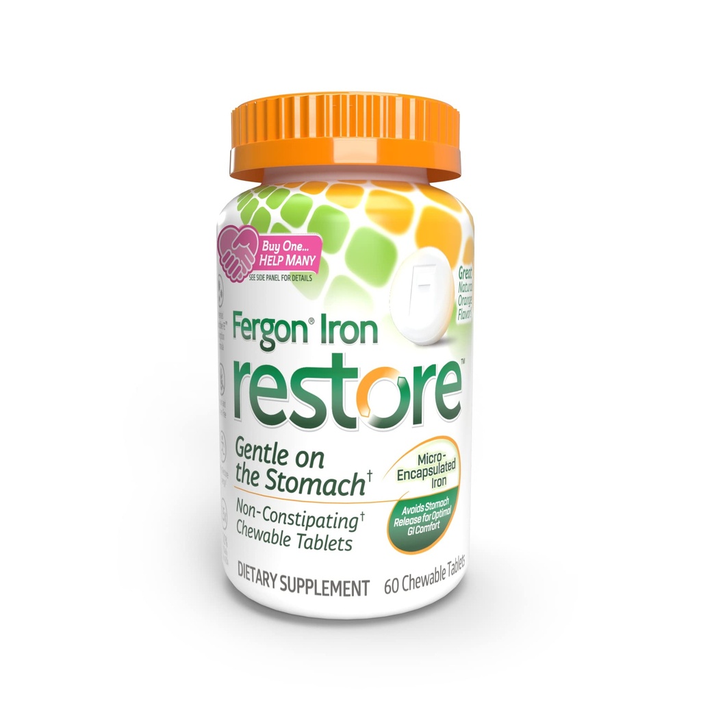 Fergon Iron Chewable Tabletleri - Stomach'ta Nazik Olmayan - Enerji Desteği için 27 mg Demir - 60 Tablet
