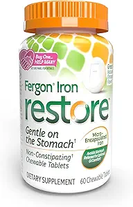 Fergon Iron Restore Chewable Tablets - Απαλό στο στομάχι, Μη Συντηρητικό - 27mg Iron for Energy Support – 60 Tablets