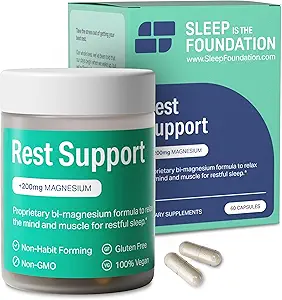 Rest Support Magnezyum Supplement - Uyku için Magnezyum - Glycinate & L-Theanine, 60 Capsules - Sleep is the Foundation