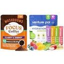 Venture Pal Mushroom Coffee & Electrolyte Toz Grafik: Focus & Immunity + Sugar-Free Electrolyte Packets 5 Vitamins & 7 Electrolytes - 40 Hizmet & 16 Stick