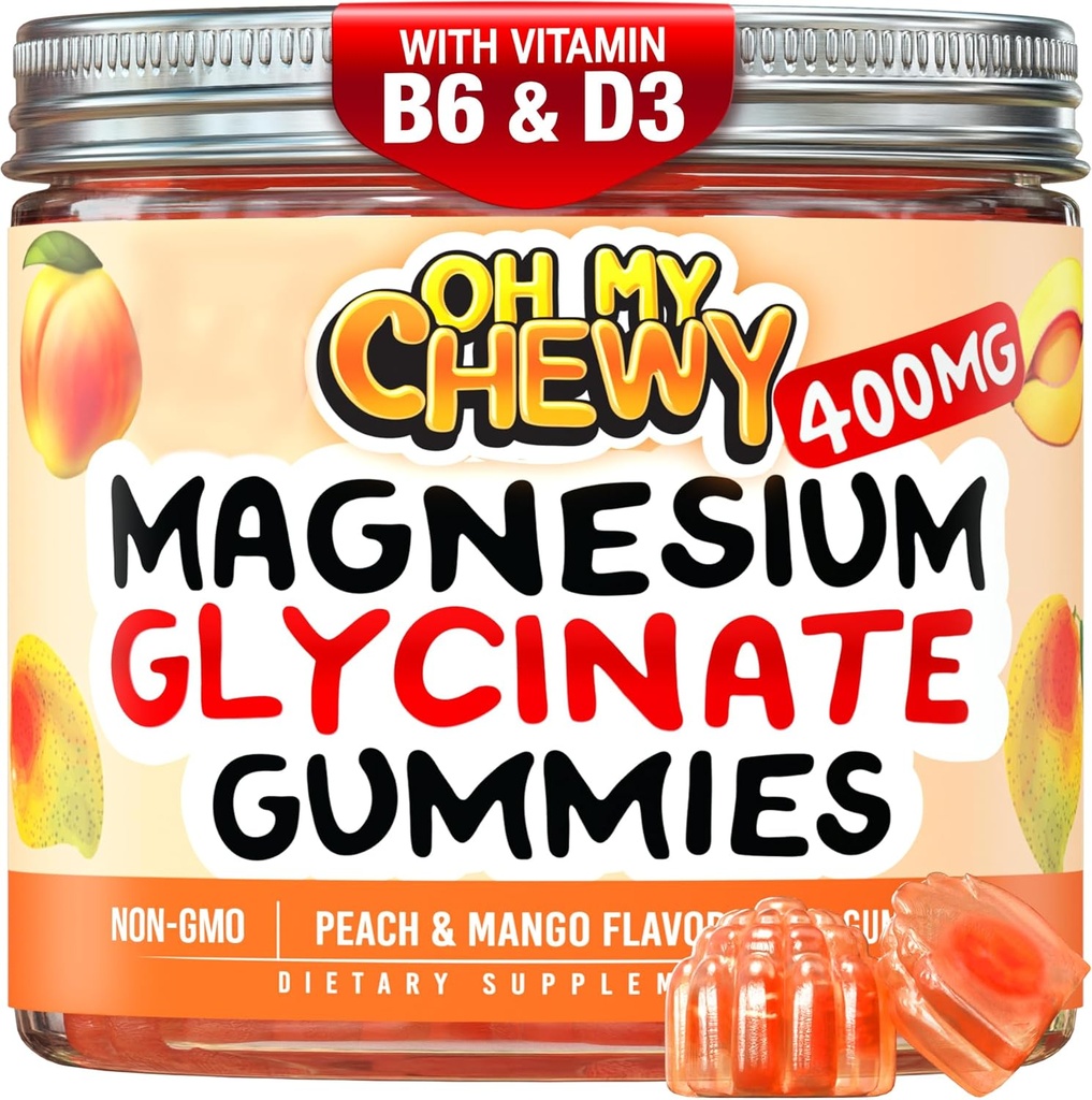 Center-Filled Magnezyum Glycinate Gummies 400MG - Çocuklar için Yüksek Aborpsiyon, Gençler ve Yetişkinler - Uyku için Tamam, Calm & Muscle Relaxation with B6 & D3 - Gluten Free & Vegan Friendly - 60 Count