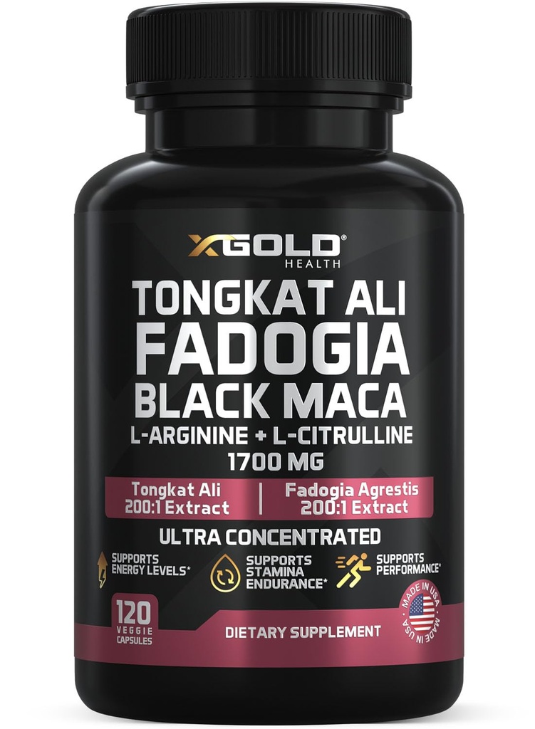 X Gold Health Tongkat Ali + Fadogia Agrestis + Black Maca – Enerji, Vitality & Stamina ATM for Men & Women Made in USA