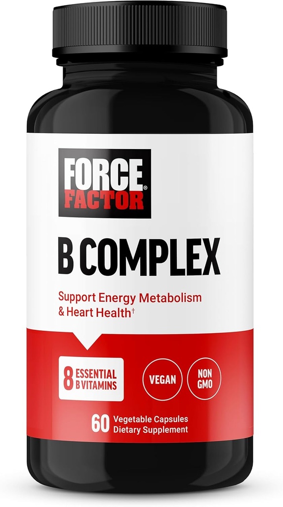 FORCE FACTOR Vitamin B Kompleksi Enerji, Yaşam ve Kalp Sağlığını Desteklemek için, B1 Vitamin B2, B3, B6, B12, ve daha fazla, Vegan, Non-GMO, 60 Sebze Capsules