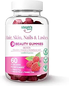 Steph's Pantry Biotin Gummies for Hair, Skin, Nails, & Lashes High Strength Gummies | Daily Multivitamins | Gluten-Free, Nut-Free, Non-GMO, Plant-Based, Vegan, Kosher | (60 Gummies)