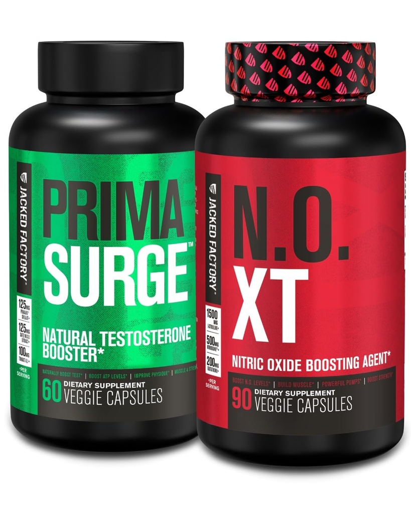 Jacked Factory testosteron ATM for Men PRIMASURGE (60 Capsules) & N.O. XT Nitrik Çimento Supplement (90 Capsules) için Kas Büyüme, Pumps, & Energy