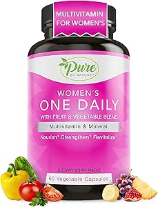 Pure By Nature One-Daily Multivitamin for Women, Immune Support Supplement with Non-GMO Ingredient, Vitamin & Minerals for Energy, 60 Veggie Capsules