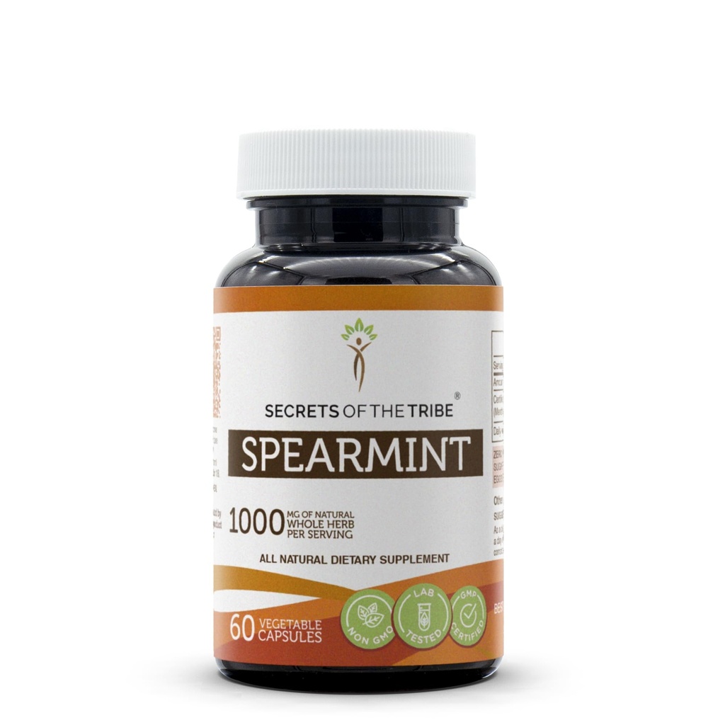 Μυστικά των καψακίων Spearmint Φυλή 1000 mg Spearmint (Mentha spicata) Αποξηραμένο φύλλο, συμπλήρωμα υποστήριξης ορμονών γυναικών (60 κάψουλες)