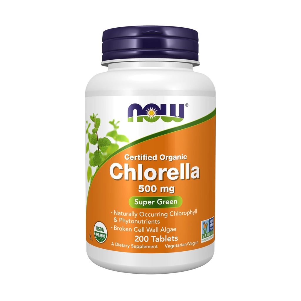 Şimdi Gıdalar Tamamlar, Organik Klorella 500 mg doğal olarak klorophyll, Beta-Carotene, karışık Carotenoyaklar, C vitamini, Iron ve Protein, 200 Tabletler